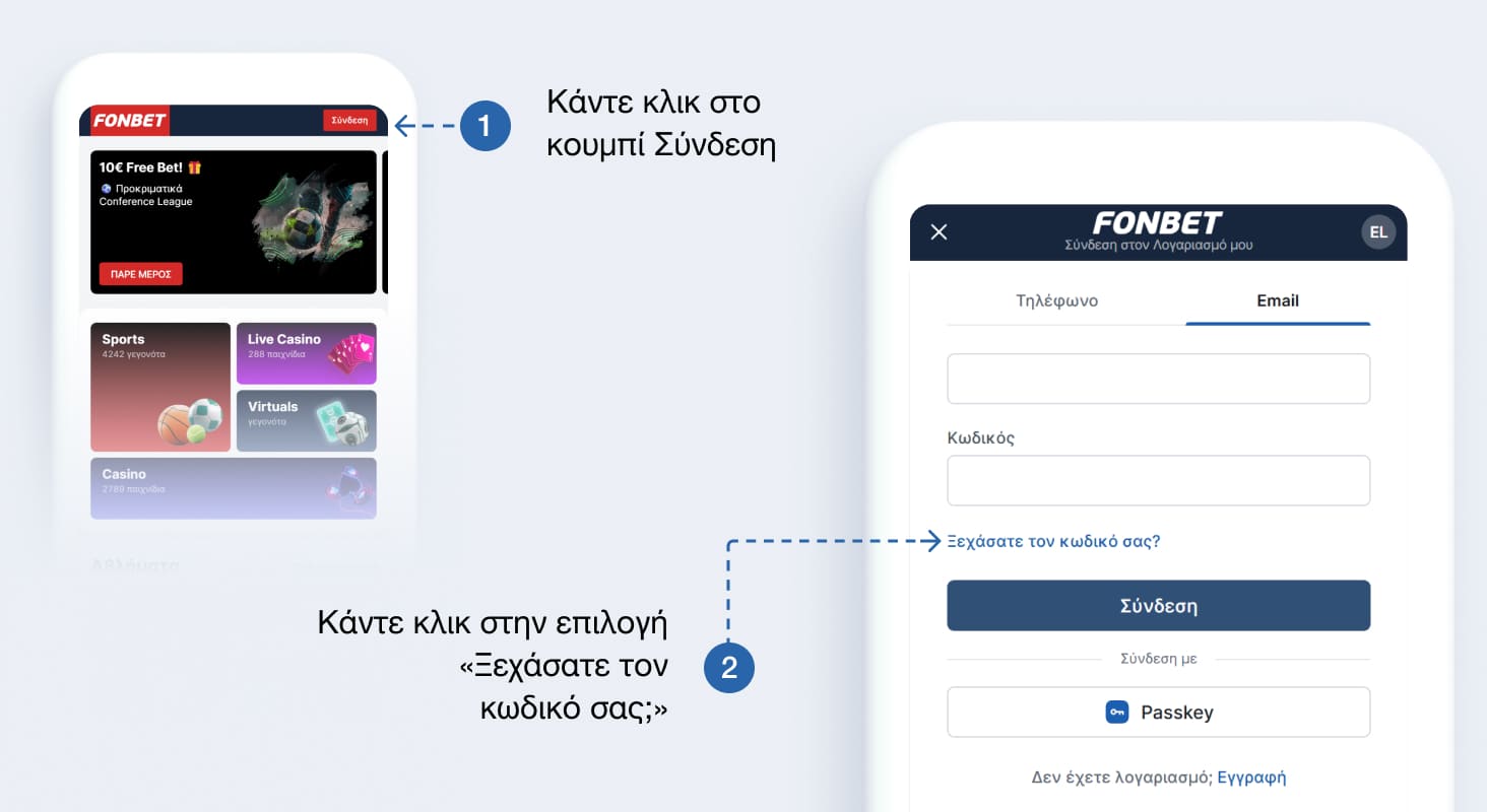 Ανάκτηση κωδικού πρόσβασης στην εφαρμογή Fonbet